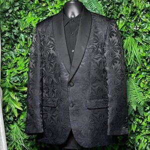 Sayki Mens Blazer 40R Black Floral Jacquard Tuxedo Jacket Shawl Lapel Statement